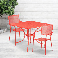 Flash Furniture CO-35SQ-02CHR2-RED-GG 35.5" Square Table Set with 2 Square Back Chairs in Coral